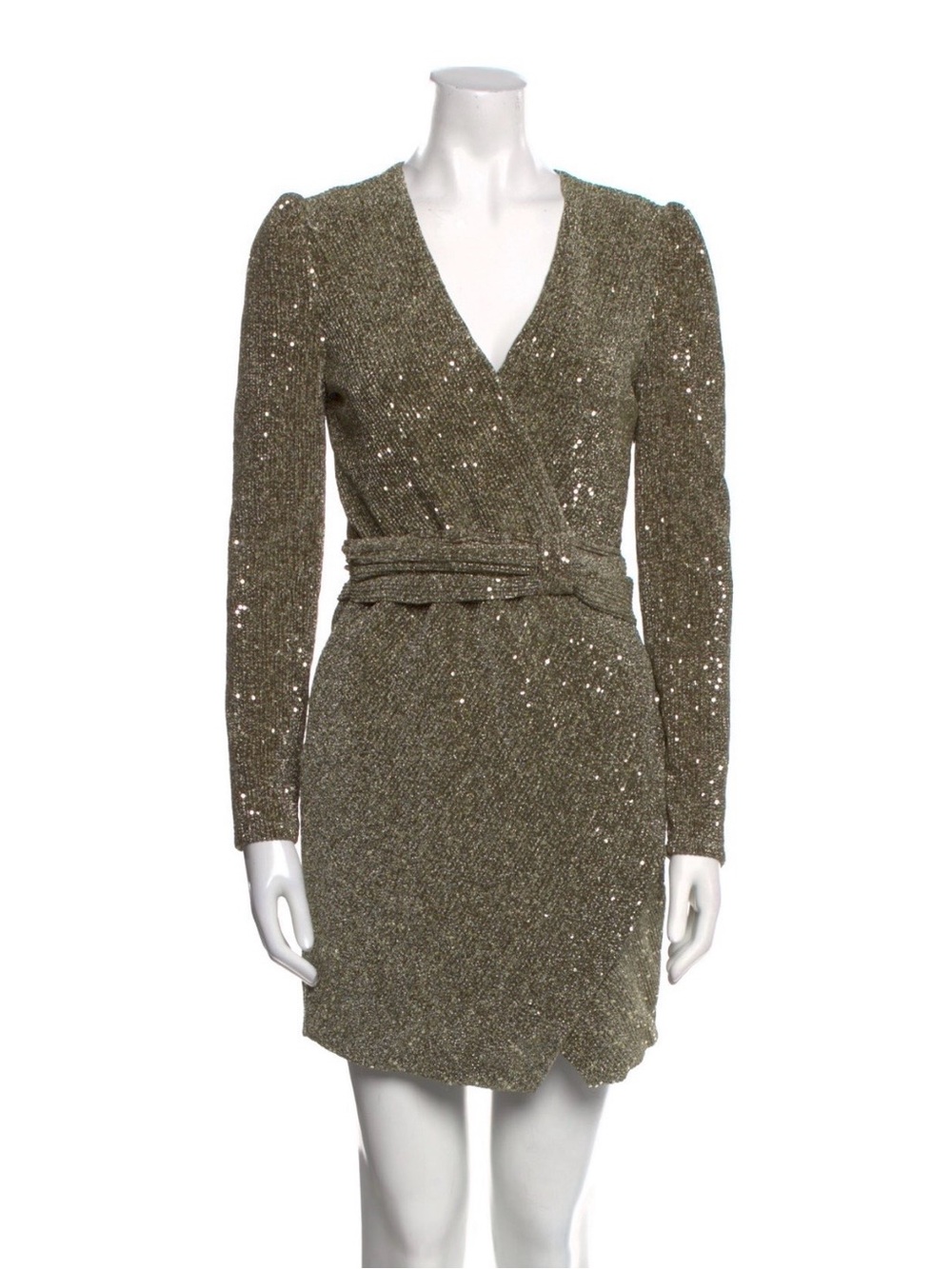 SAYLOR Olive Sequin Wrap Long-Sleeve Mini Dress